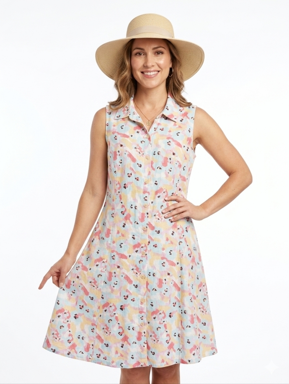 Liz Claiborne Linen A-line Sleeveless Shirt Dress size 6/ 6P Lined